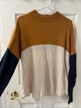 Madewell Colorblock Cowlneck Sweater in Mustard, Cream & Navy